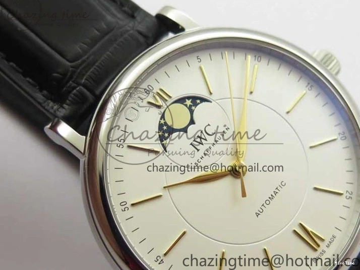 MIROTIME 0308 Vibrant Portofino IW459402 SS MKS 1:1 Best Edition White Dial on Black Leather Strap Miyota 7086